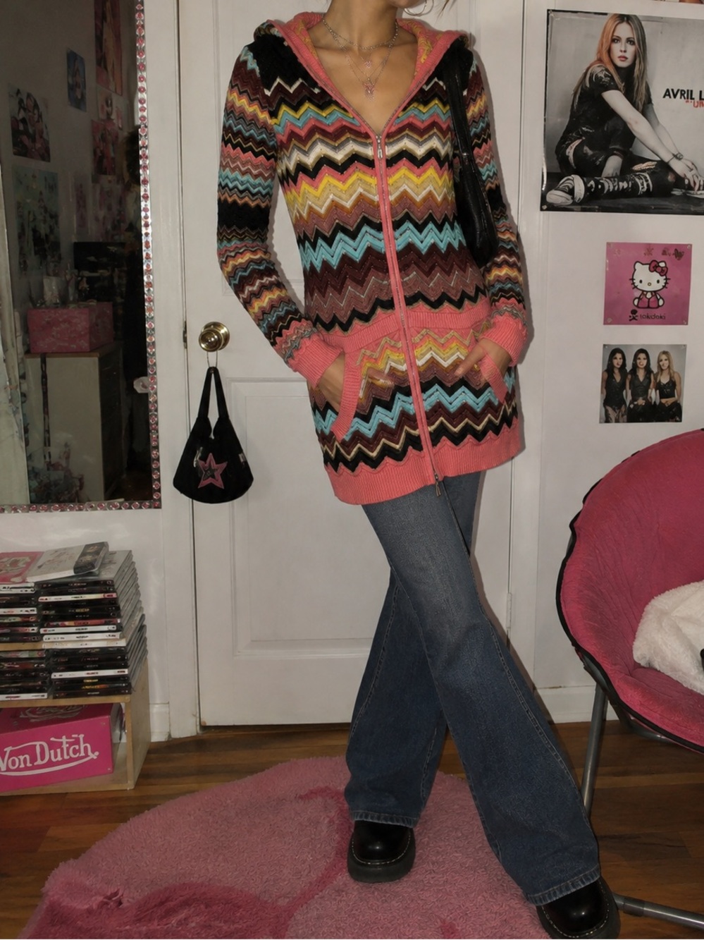 Missoni X Target Chevron Knit Long Zip Up Hoodie Sweater Girls Large Y2K